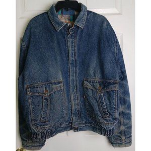 Levi's Vintage Denim Relaxed Trucker Jacket Plaid Flannel Lined Mens Sz XL #Z-14